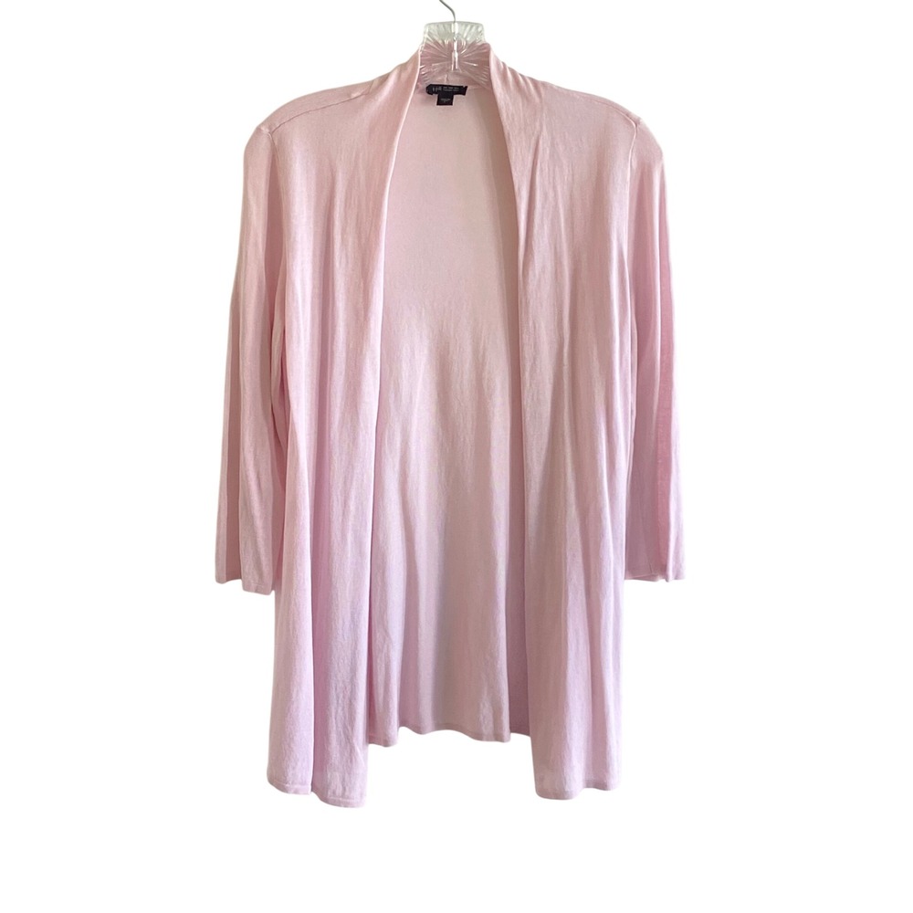 J. Jill Wearever Pink Open Front Cardigan Sweater 3/4 Sleeve Cotton Blend Small